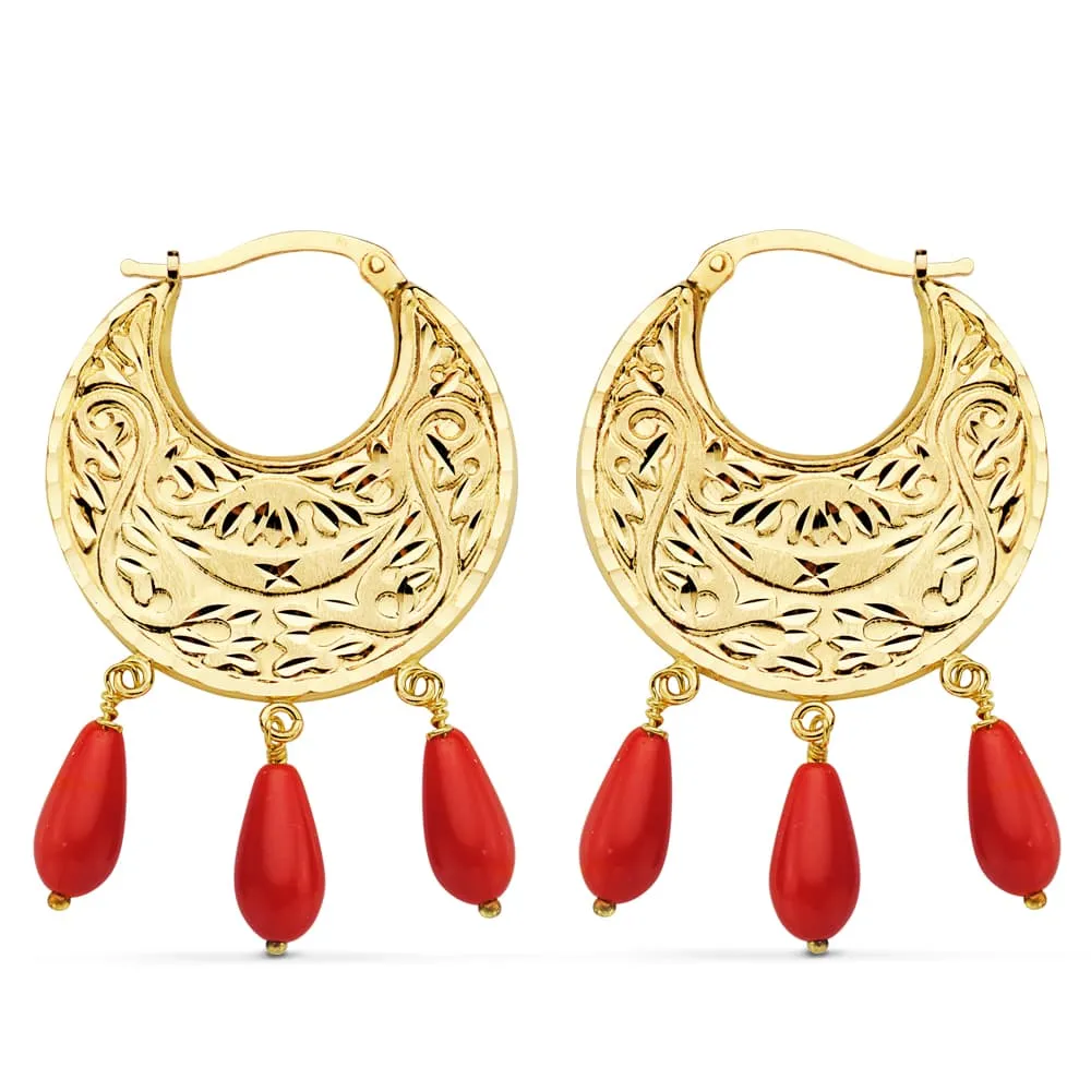 AROS ORO TALLADOS CORAL LAGRIMA