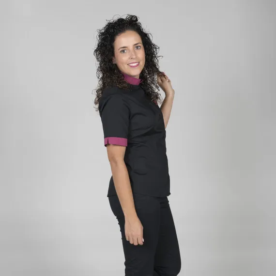 Camisa de mujer combinada en manga corta con cuello mao UNIFORMES GARY'S Combi