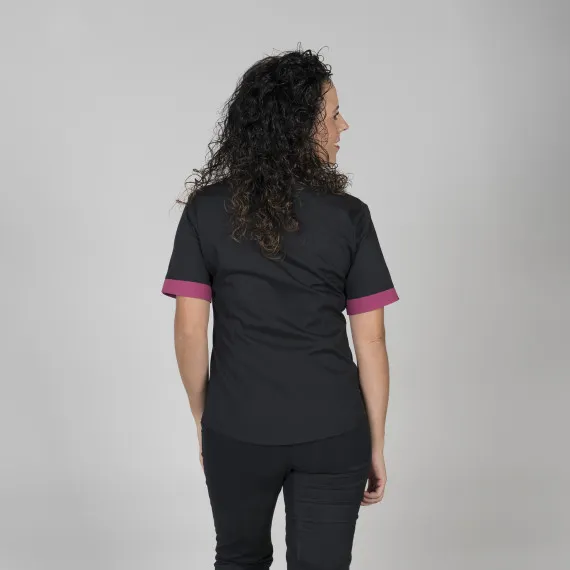 Camisa de mujer combinada en manga corta con cuello mao UNIFORMES GARY'S Combi
