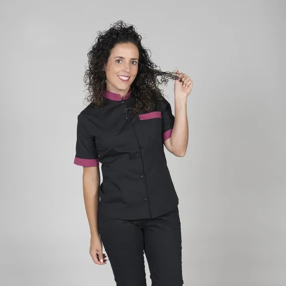Camisa de mujer combinada en manga corta con cuello mao UNIFORMES GARY'S Combi