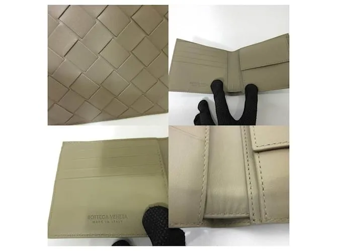 Cartera Mini Plegada Bottega Veneta Beige Gris 