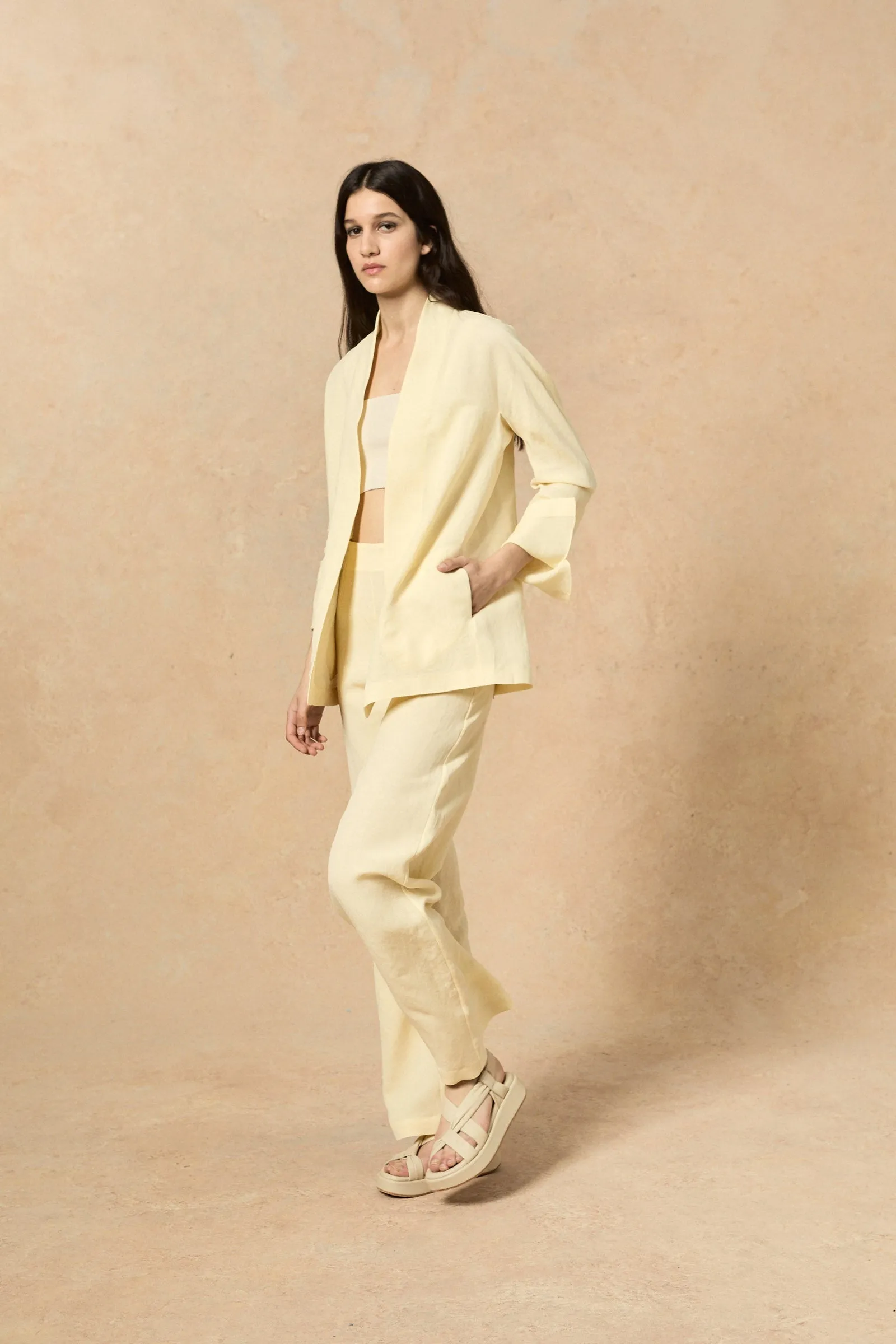 Fania, vanilla linen and viscose pants