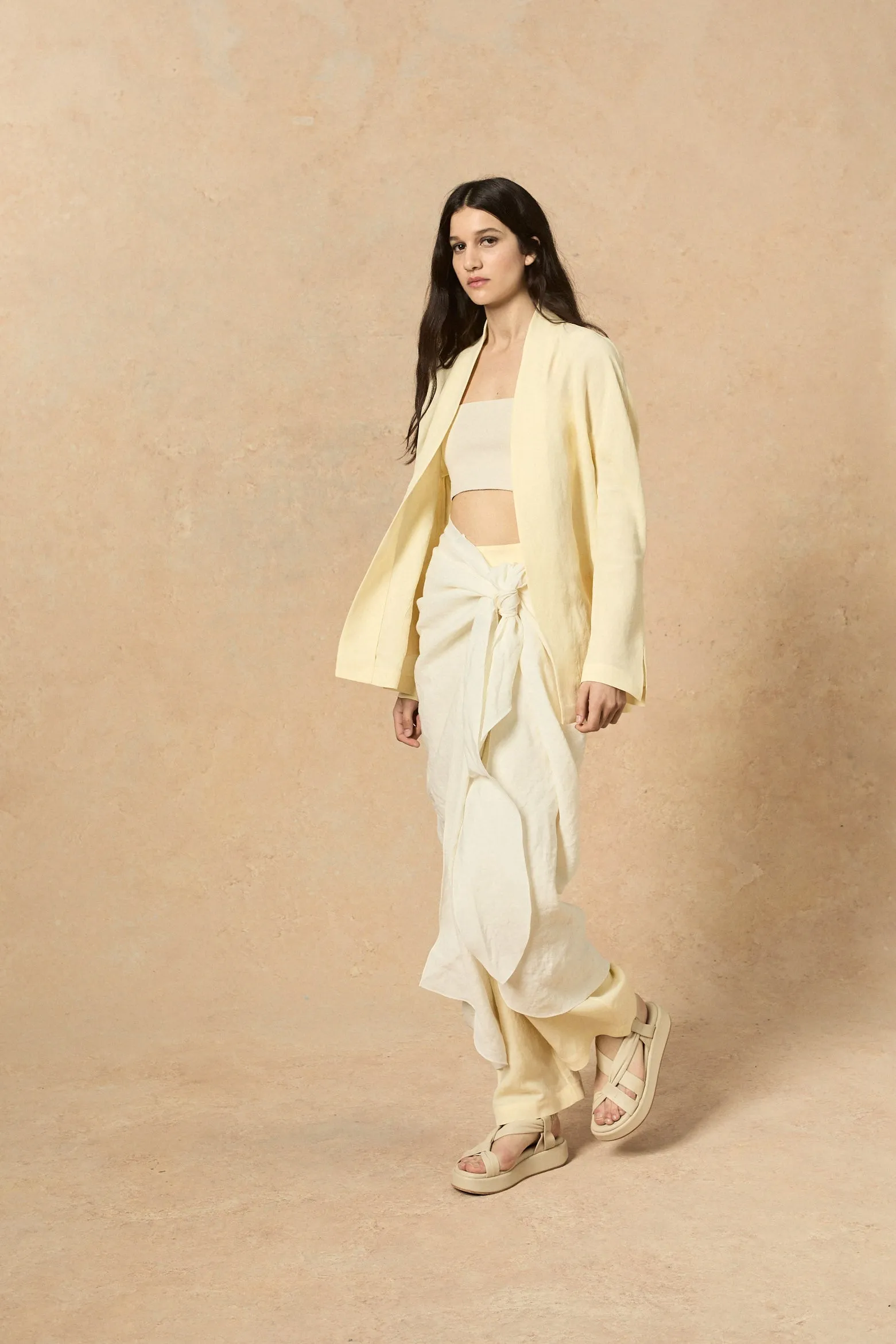 Fania, vanilla linen and viscose pants
