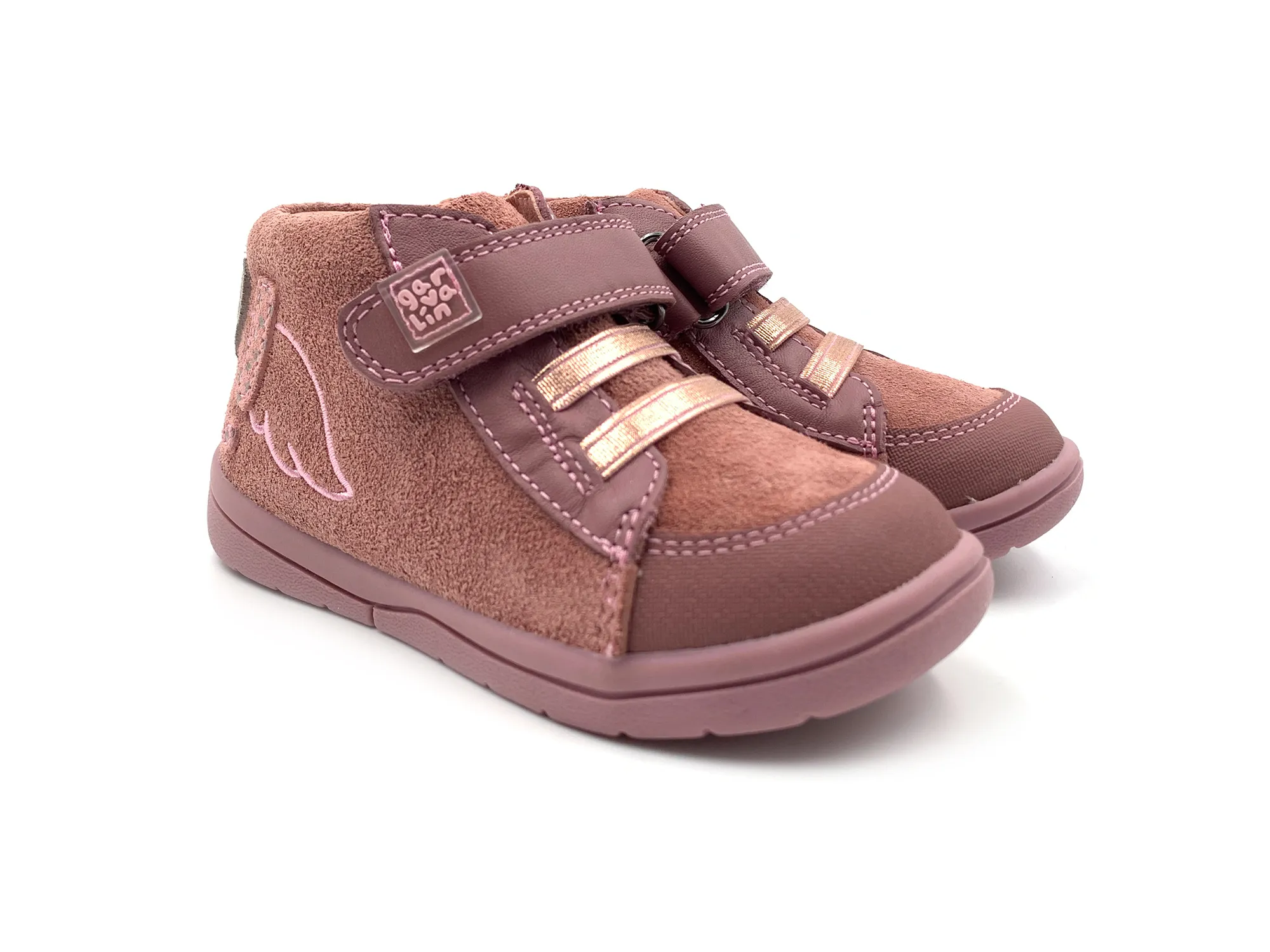 Garvalin 221302 Botita Velcro Serraje Brown Rose NiÑa