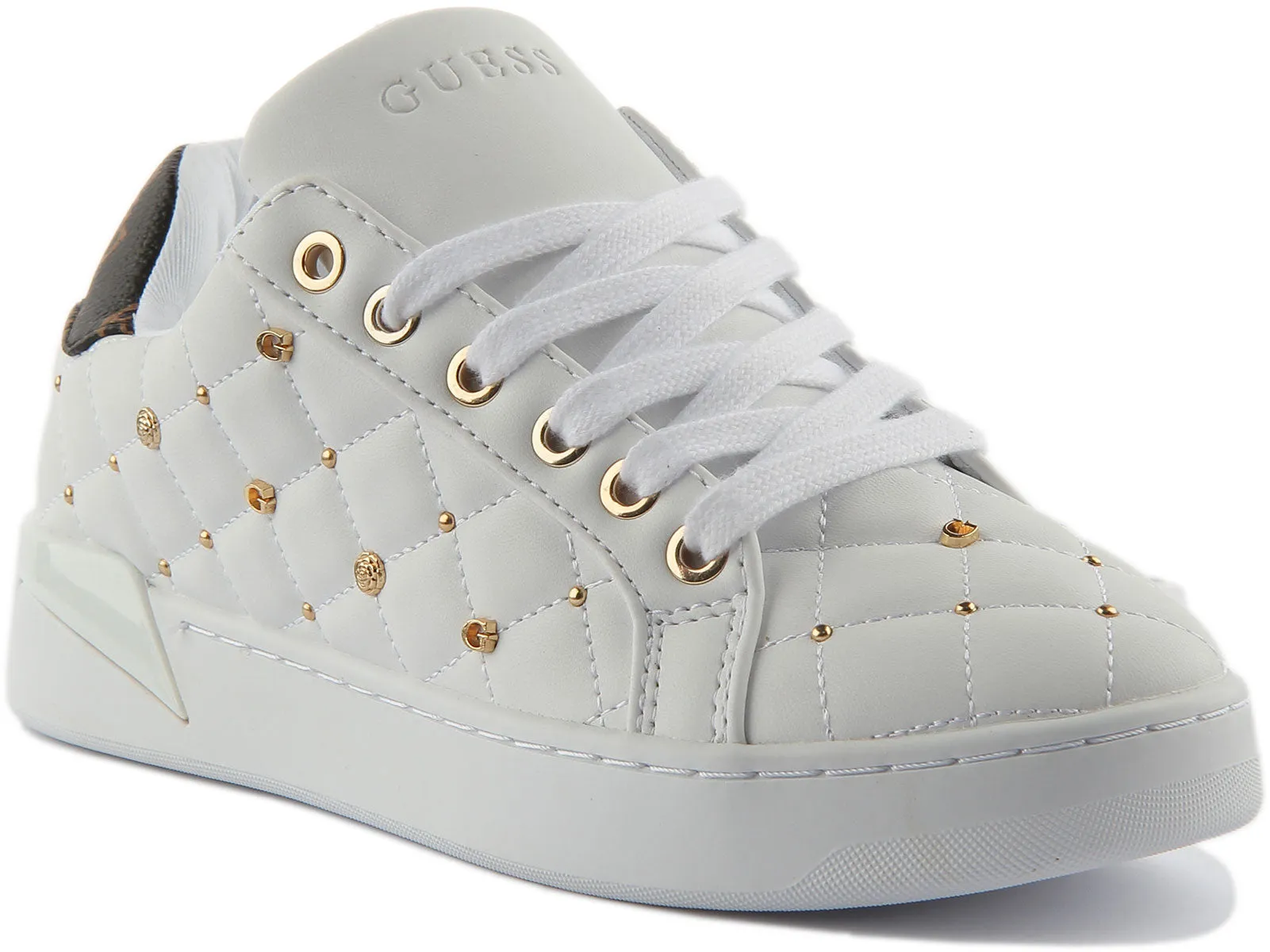 Guess Reea Zapatillas de deporte sintéticas acolchadas con cordones para mujer en blanco