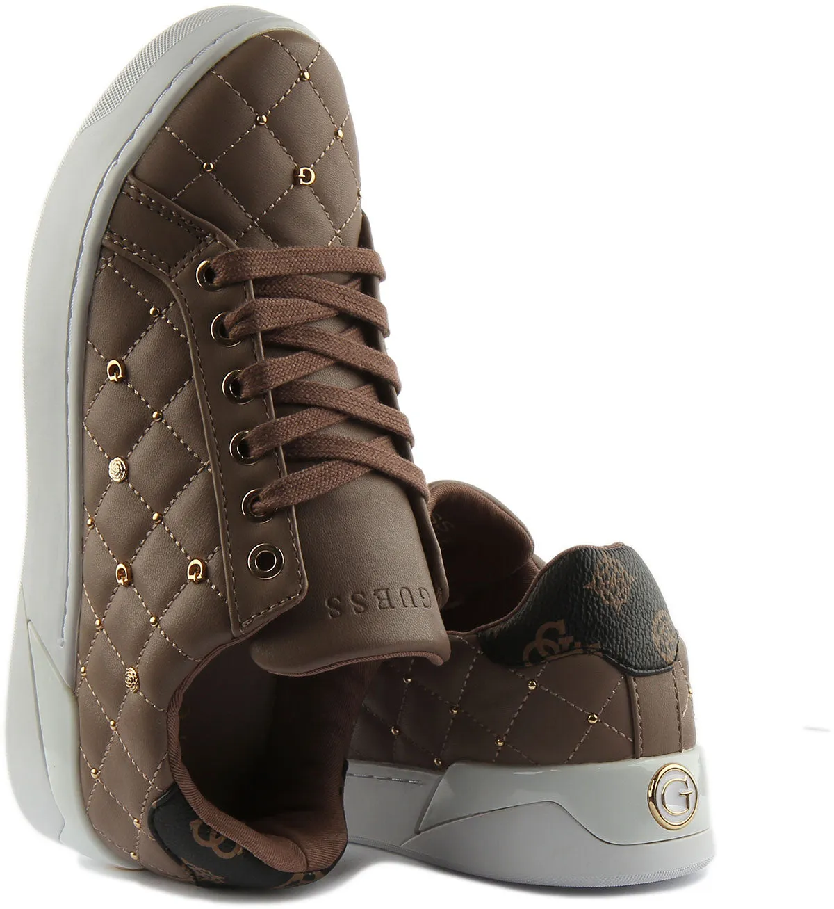 Guess Reea Zapatillas de deporte sintéticas acolchadas con cordones para mujer en blanco
