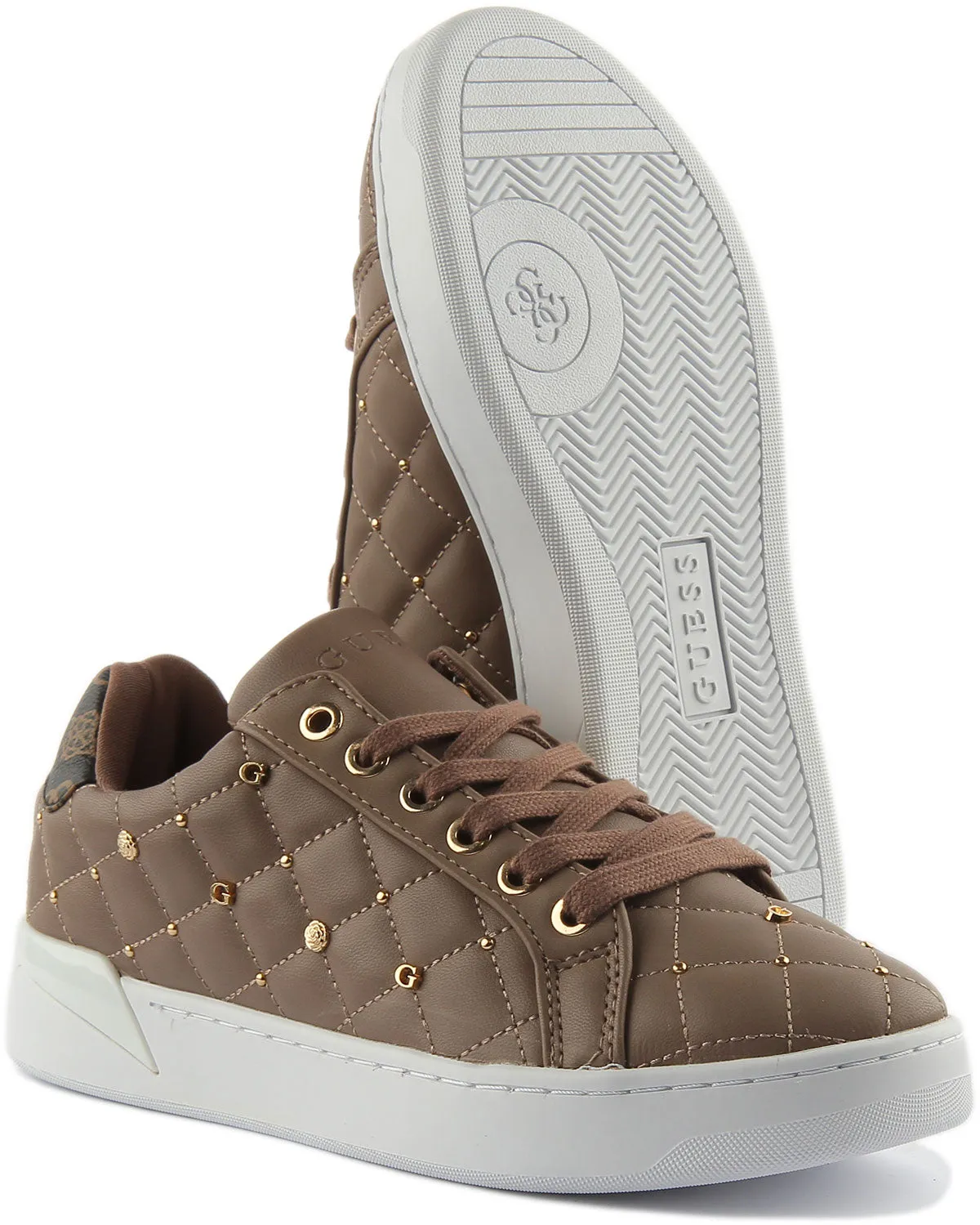 Guess Reea Zapatillas de deporte sintéticas acolchadas con cordones para mujer en blanco