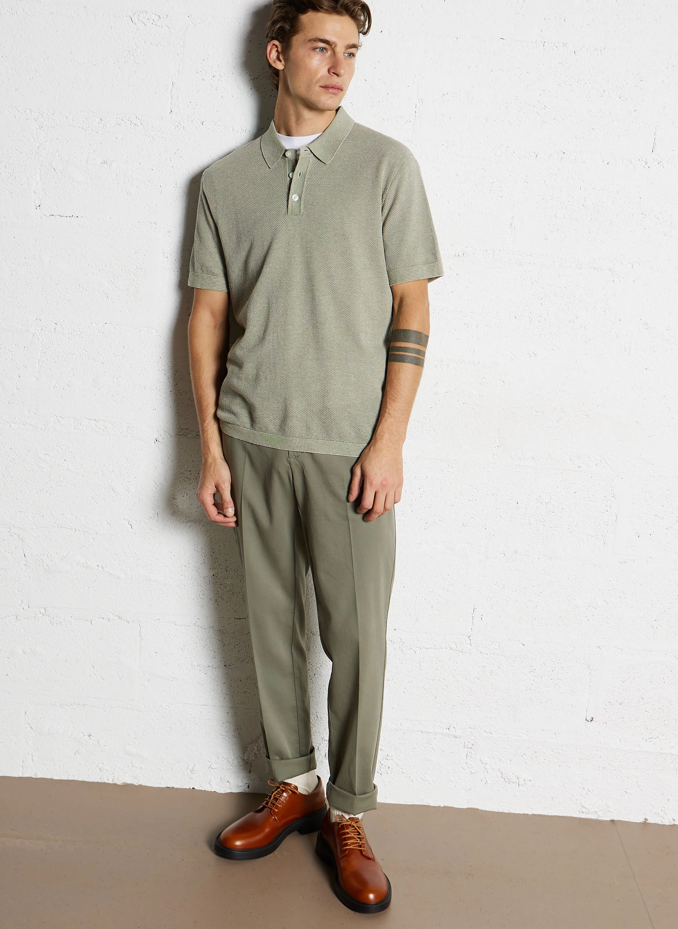 HACKETT Polo texturizado de algodón y lino mezclado en verde