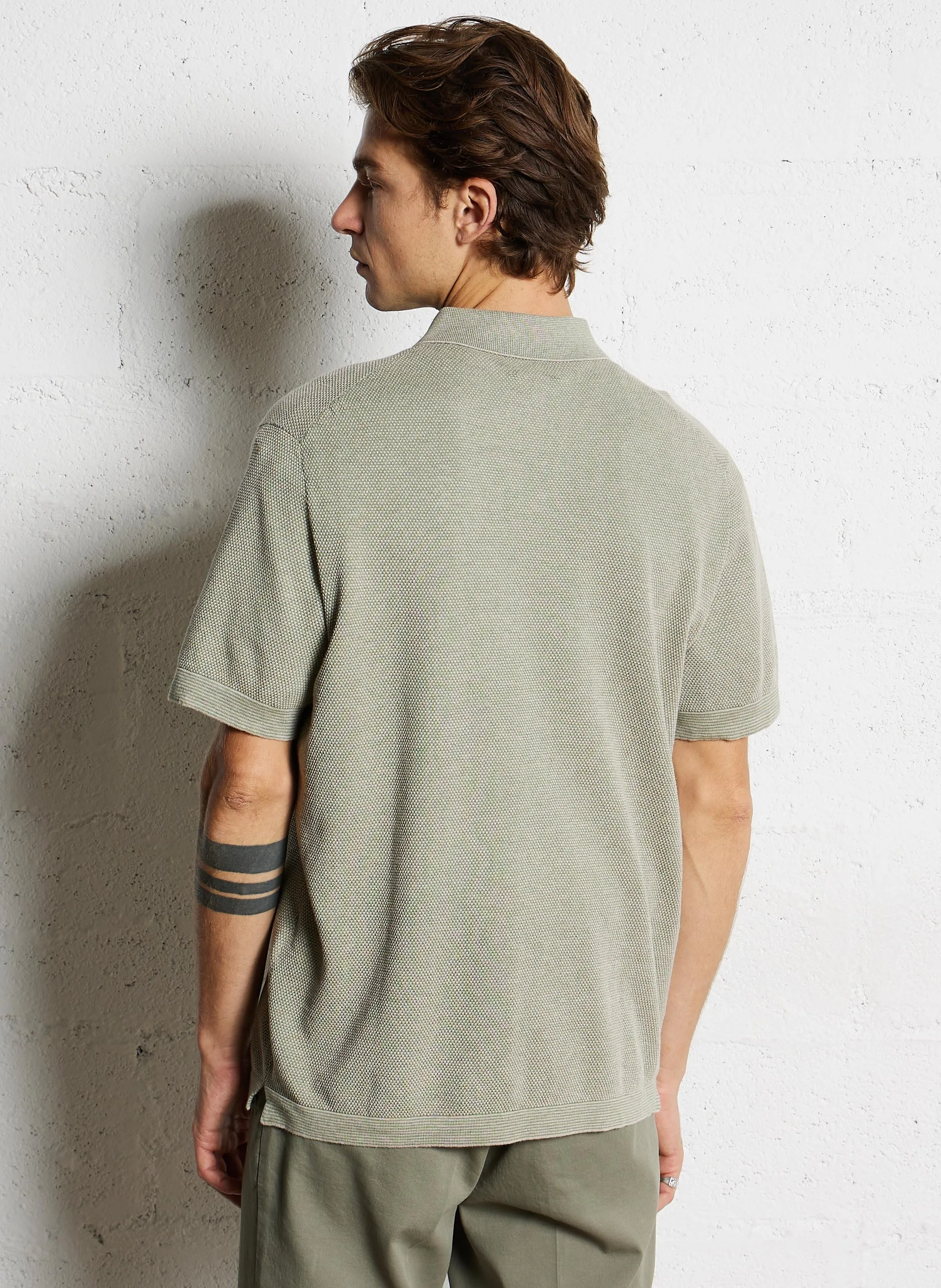 HACKETT Polo texturizado de algodón y lino mezclado en verde