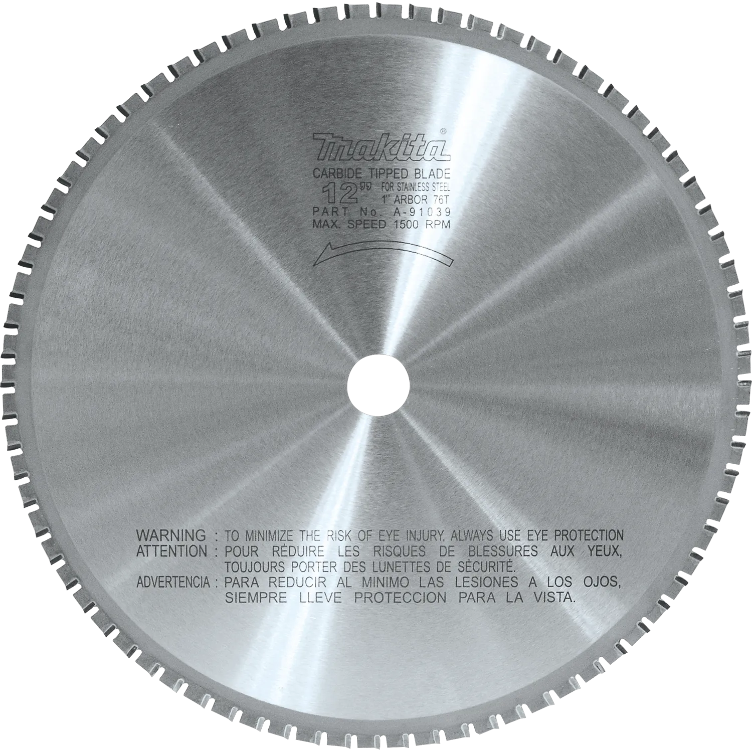 Hoja de 12" 76T con Puntas de Carburo para Cortar Metal Acero Inoxidable