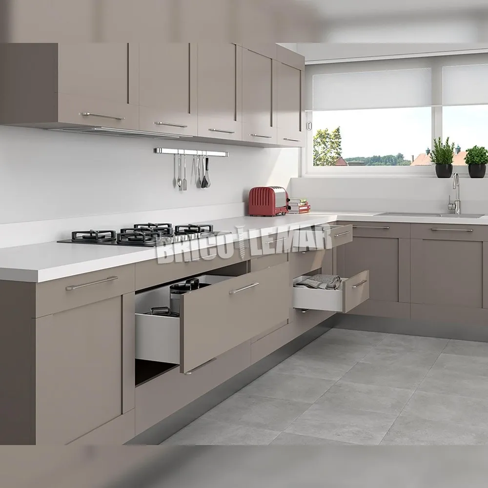 Kit cajón de cocina Concept altura 185mm profundidad 500mm cierre suave acero blanco Emuca