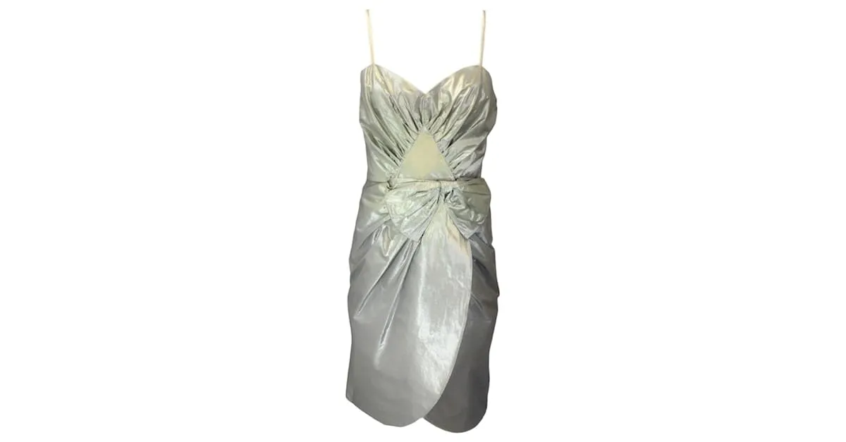 Maison Martin Margiela Vestido midi sin mangas de metal plateado con detalle de lazo Maison Margiela Plata 
