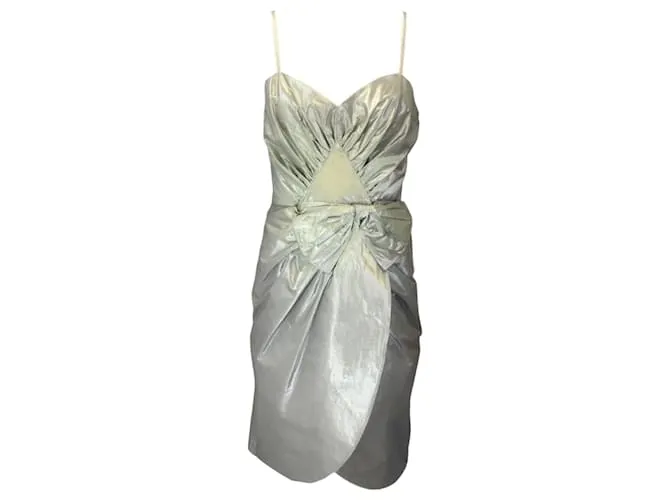 Maison Martin Margiela Vestido midi sin mangas de metal plateado con detalle de lazo Maison Margiela Plata 