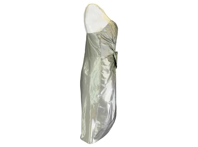 Maison Martin Margiela Vestido midi sin mangas de metal plateado con detalle de lazo Maison Margiela Plata 
