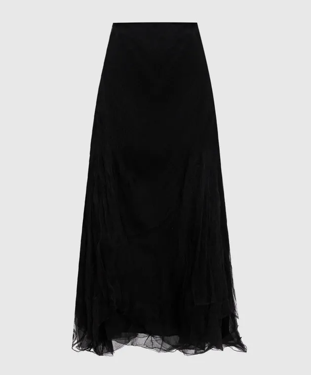 Marc Le Bihan Black silk reaper effect maxi skirt