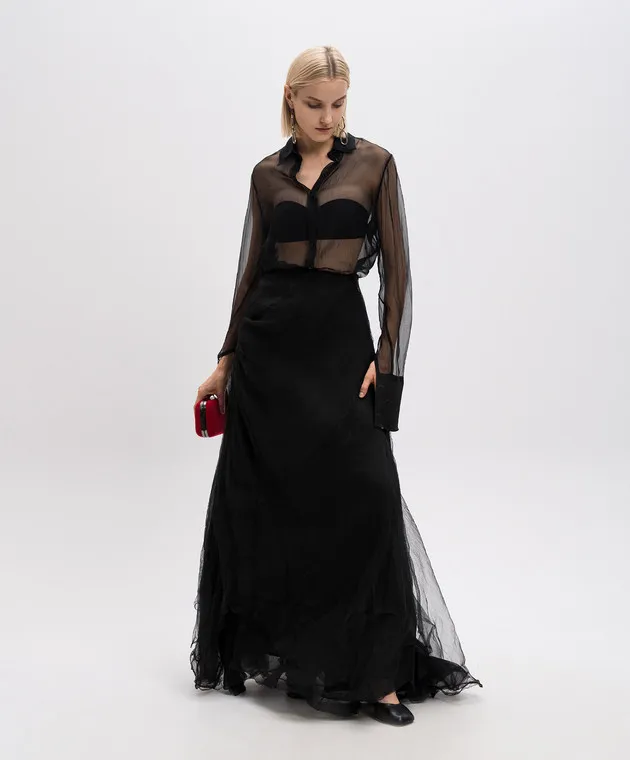 Marc Le Bihan Black silk reaper effect maxi skirt