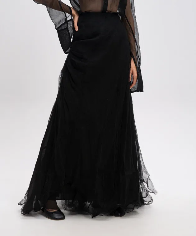 Marc Le Bihan Black silk reaper effect maxi skirt