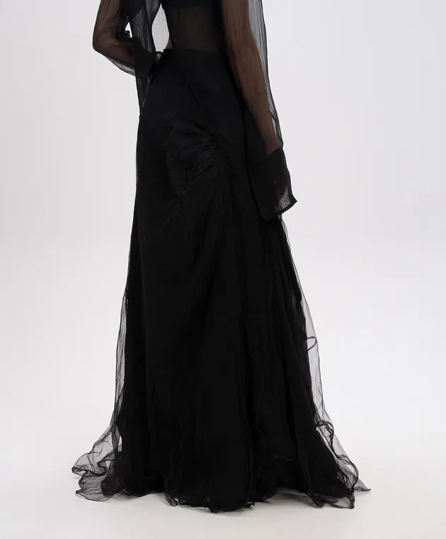 Marc Le Bihan Black silk reaper effect maxi skirt