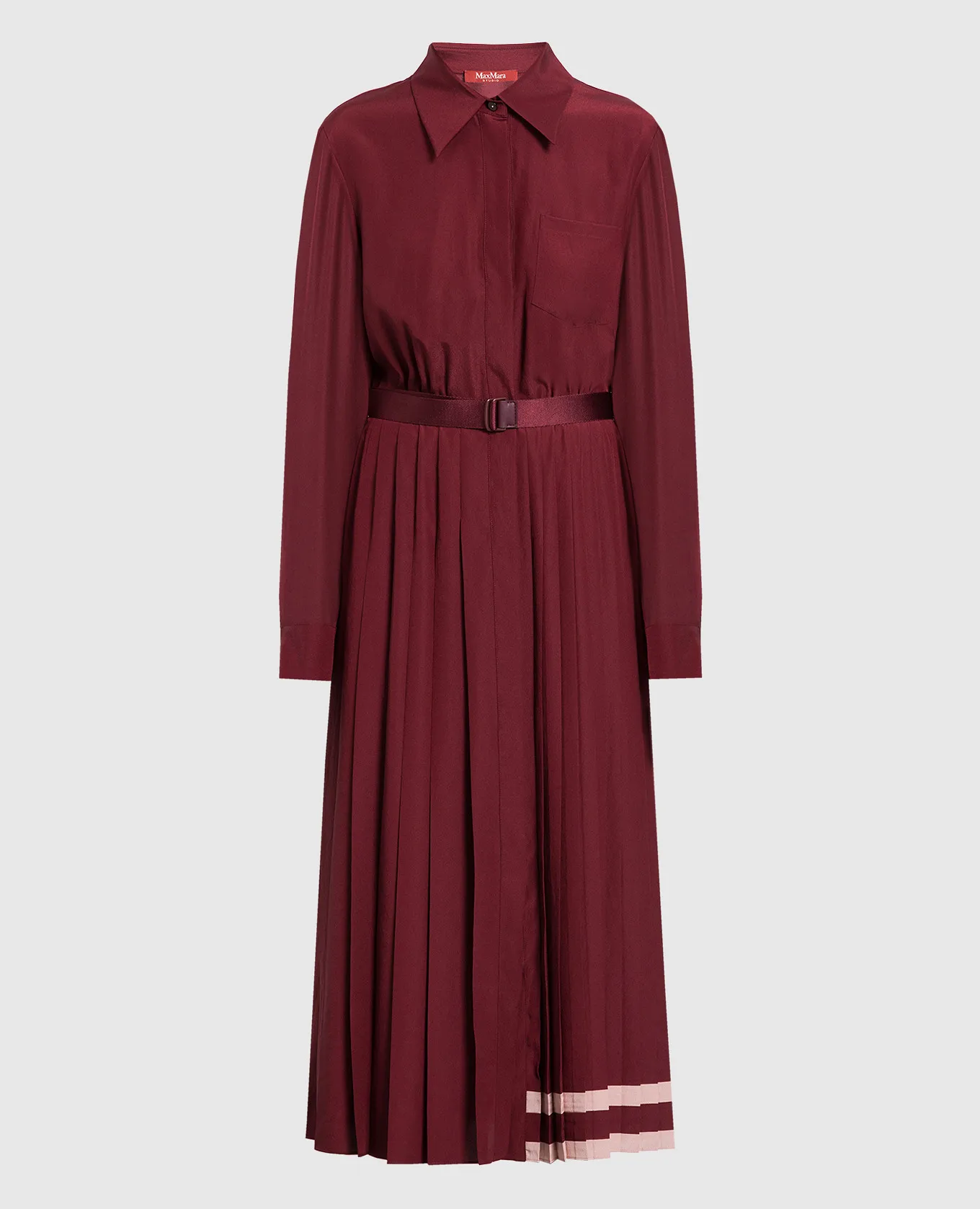 Max Mara Sandalo burgundy pleated shirt dress