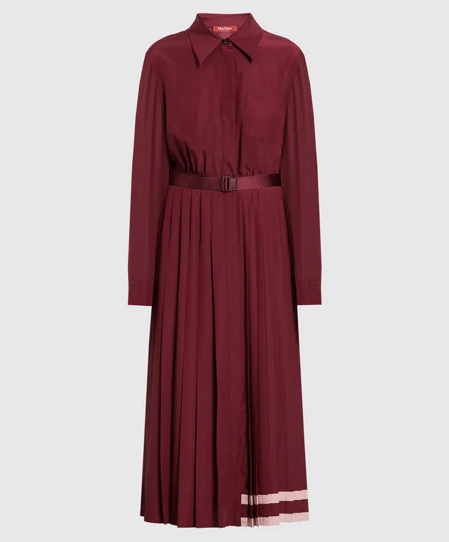 Max Mara Sandalo burgundy pleated shirt dress