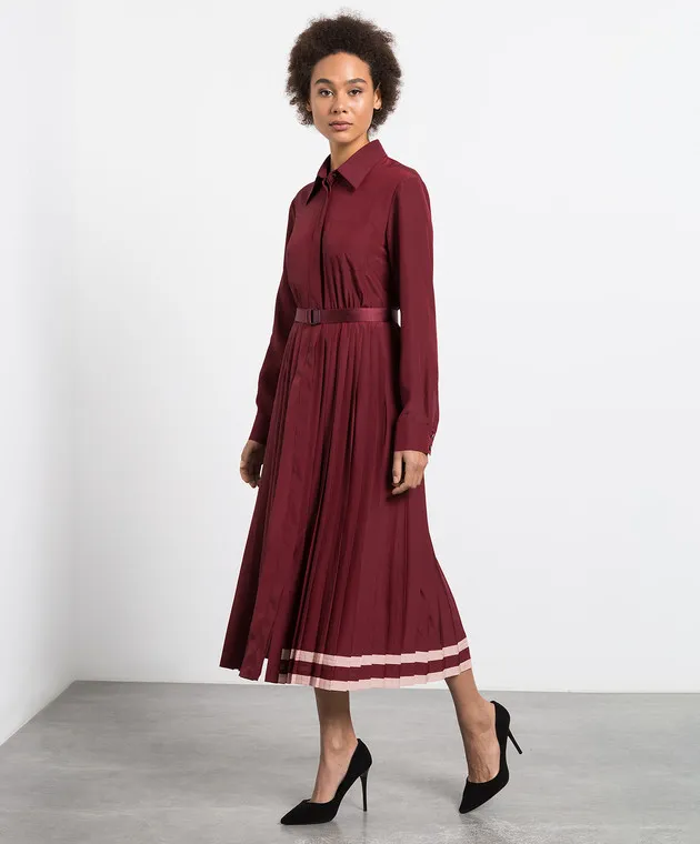 Max Mara Sandalo burgundy pleated shirt dress