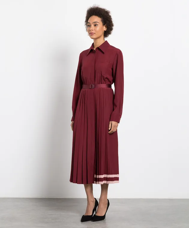 Max Mara Sandalo burgundy pleated shirt dress