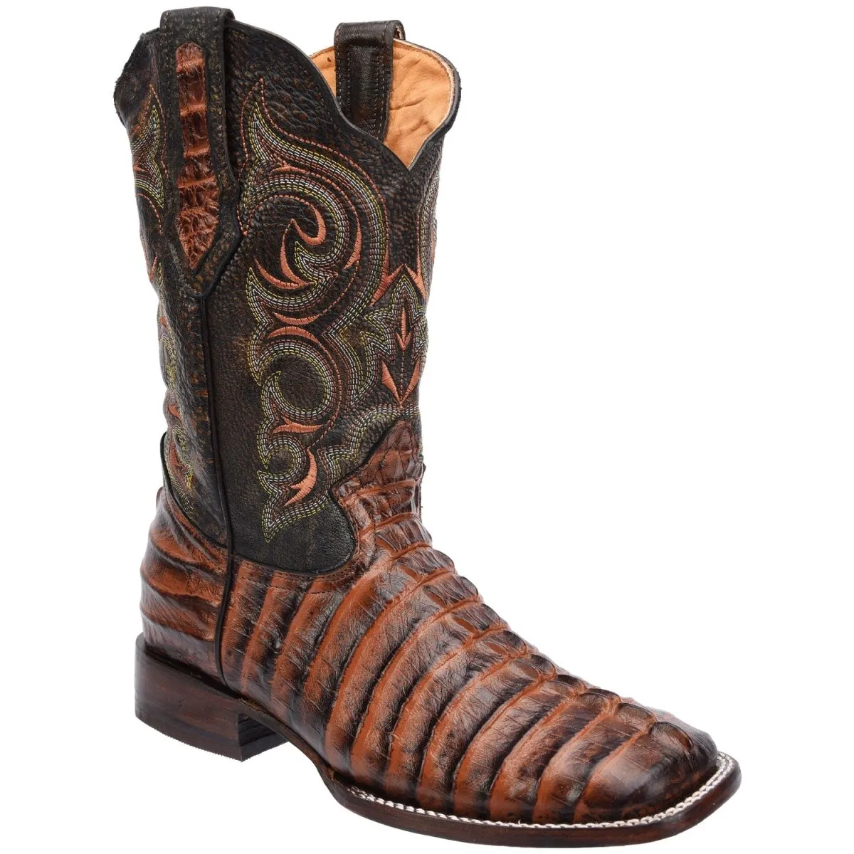 MEN'S CAIMAN TAIL PRINT LEATHER SQUARE TOE BOOTS  SHEDRON