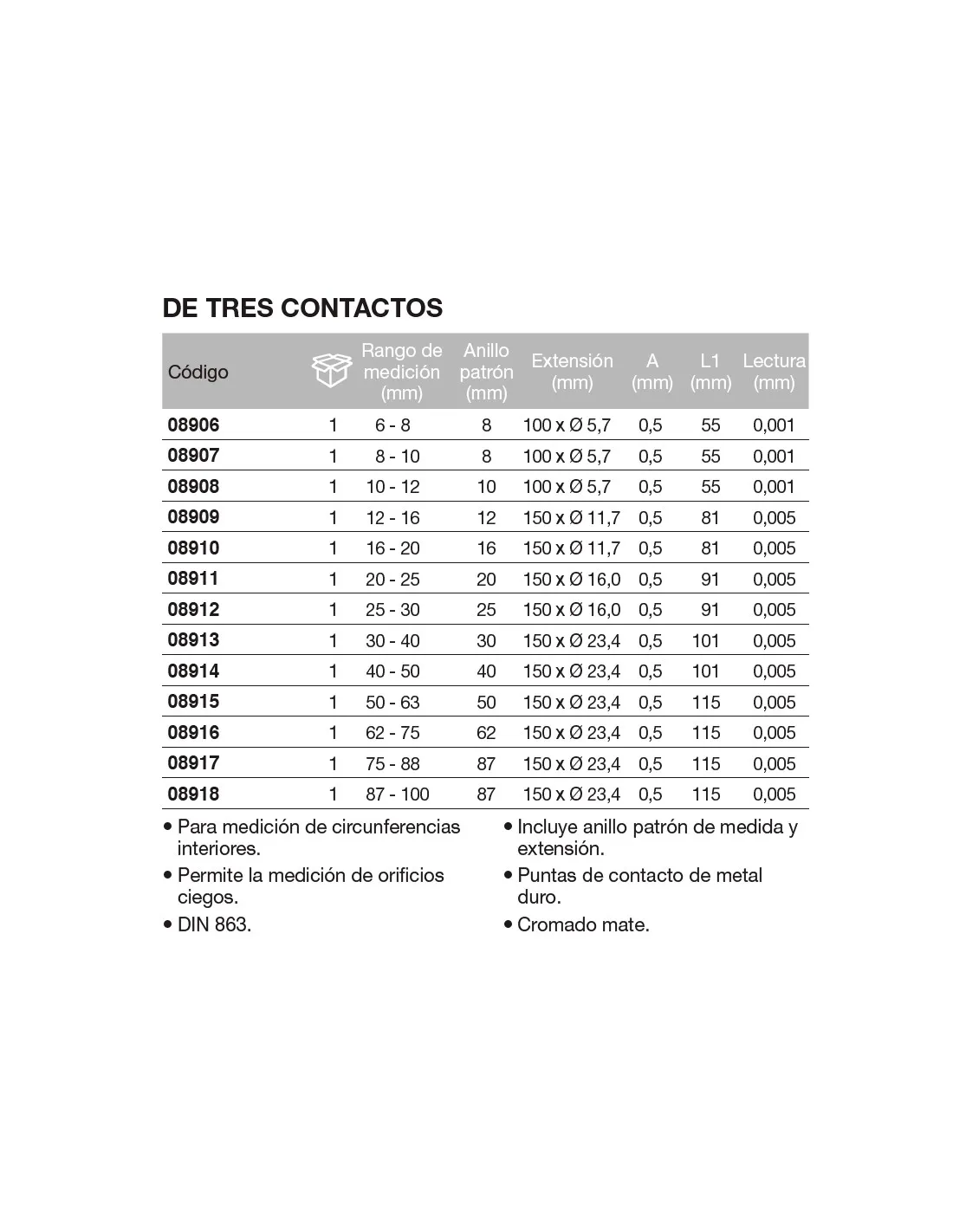 MICRóMETRO DE INTERIORES DE 3 CONTACTOS 68MM / 0,001