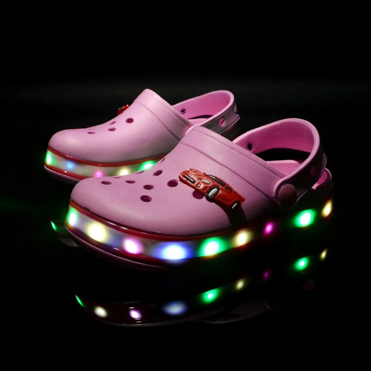 Niños, niños, niñas, zuecos LED, lindos zapatos de jardín, diapositivas de dibujos animados, sandalias ligeras antideslizantes p