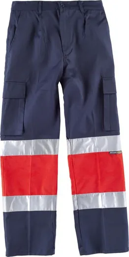 Pantalón multibolsillos con dos cintas de alta visibilidad Marino Rojo
