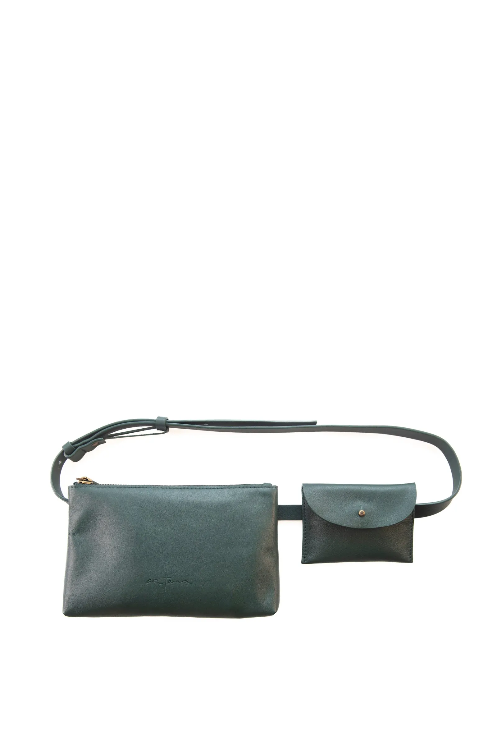 Petra, jade green leather belt bag