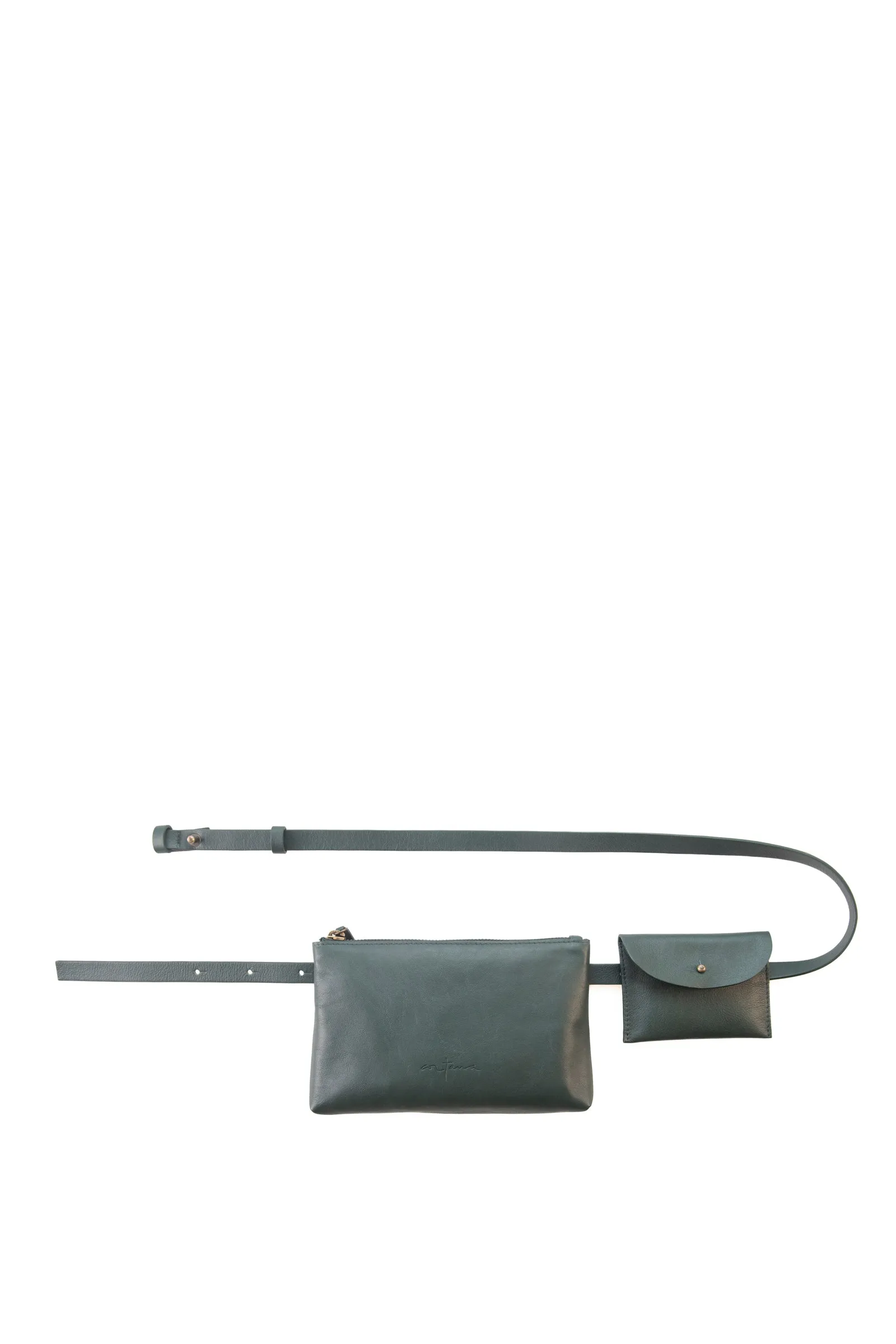 Petra, jade green leather belt bag