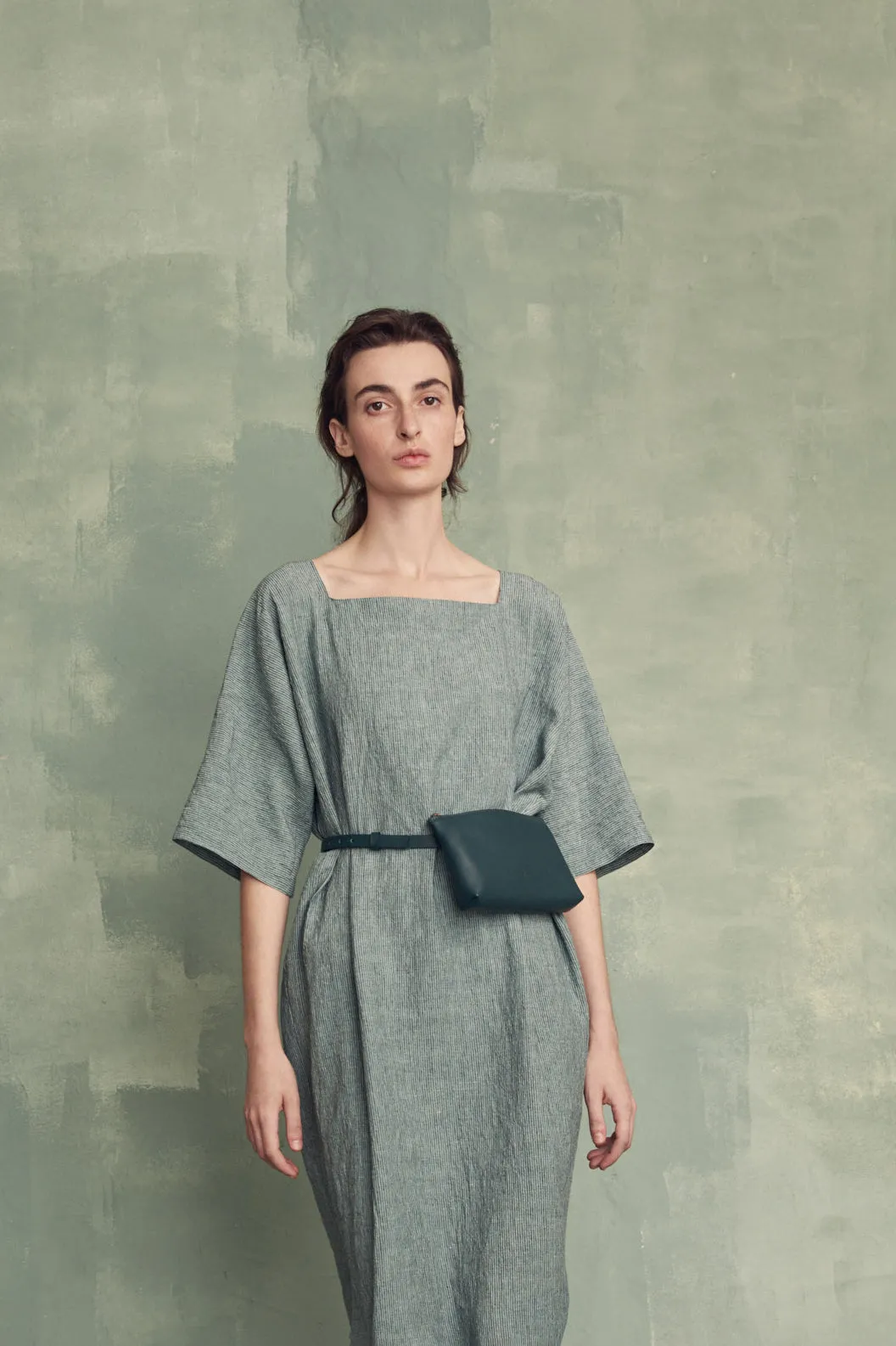 Petra, jade green leather belt bag