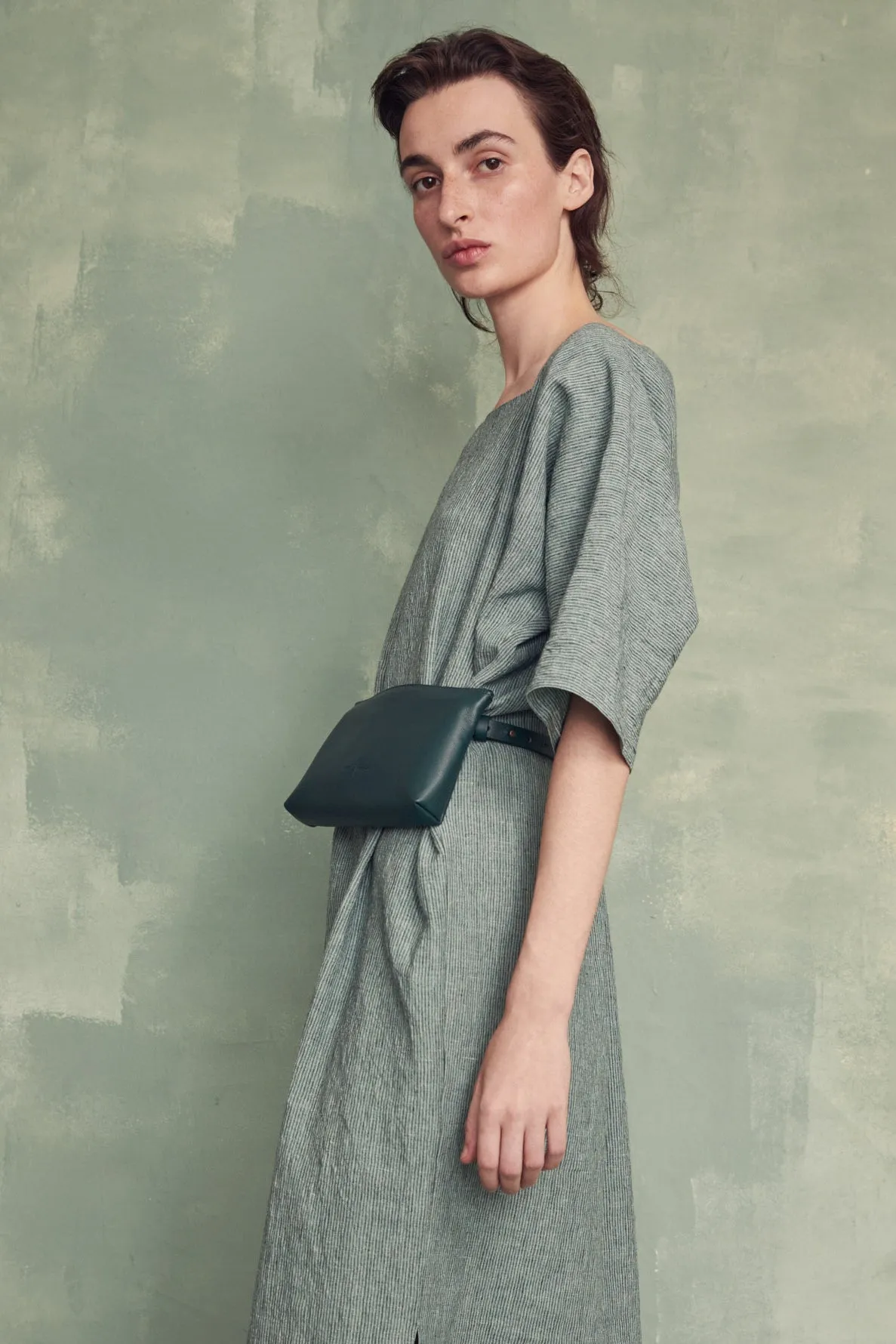 Petra, jade green leather belt bag