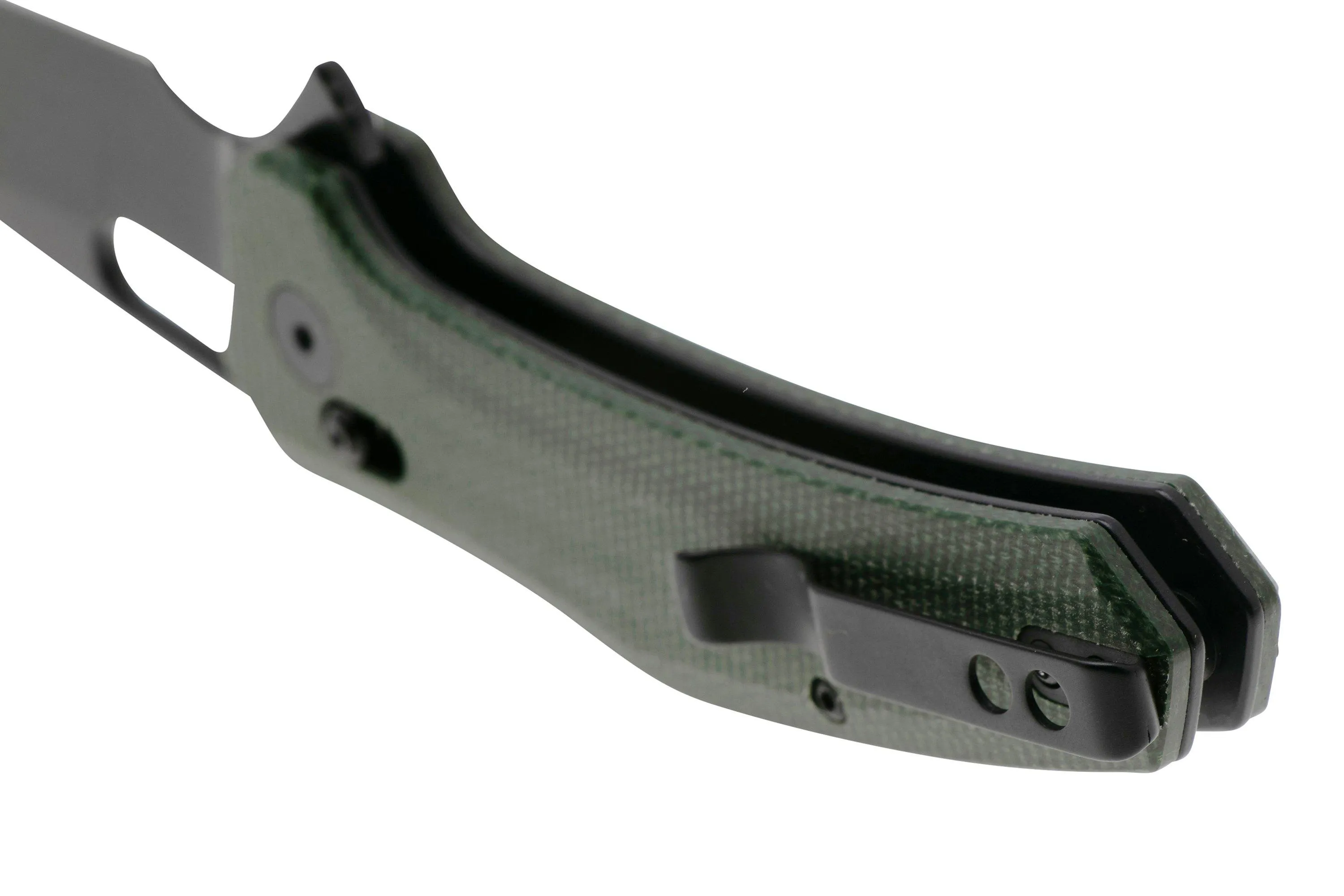 QSP KNIFE EMU 164B2, BLACK 14C28N, GREEN MICARTA, NAVAJA