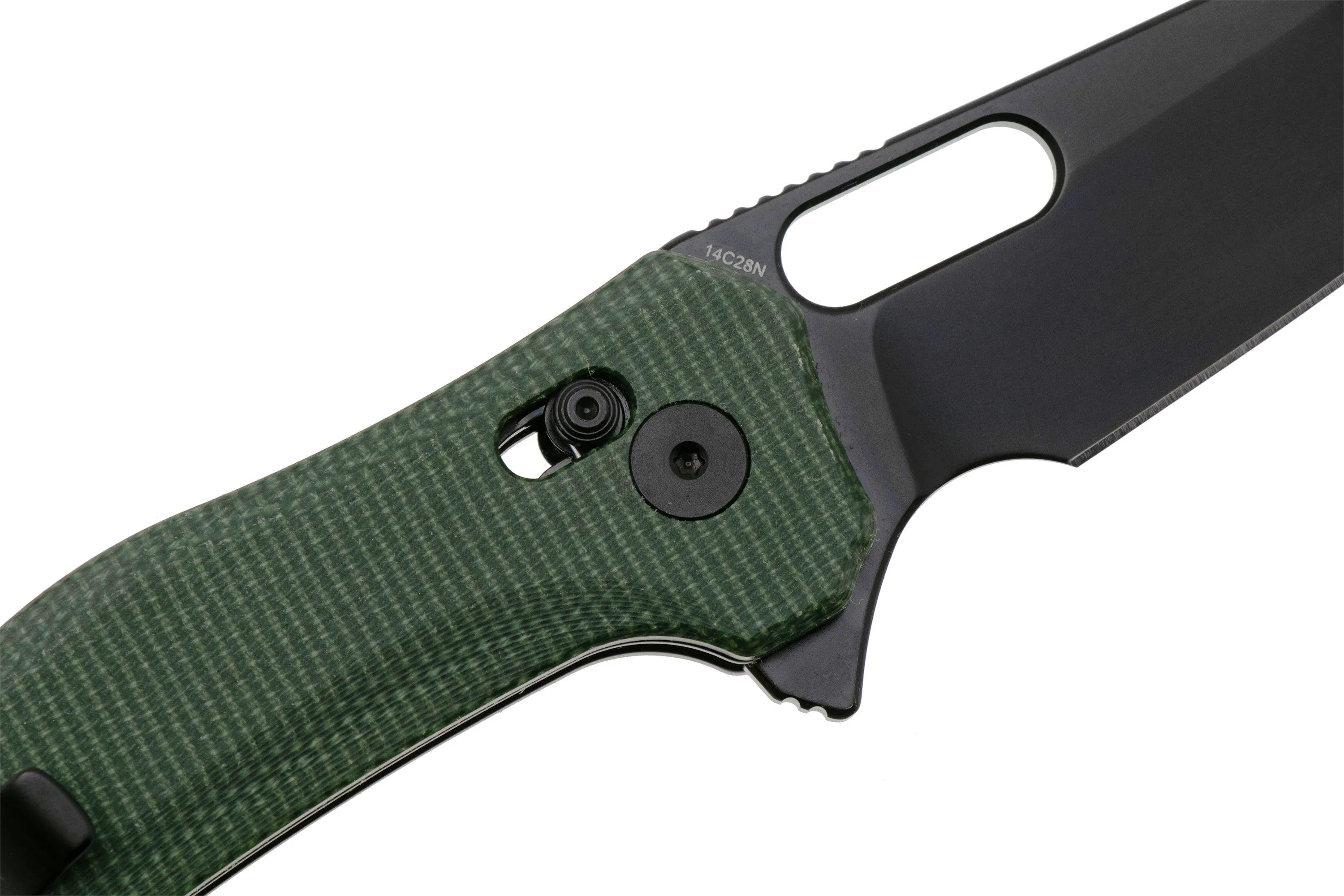 QSP KNIFE EMU 164B2, BLACK 14C28N, GREEN MICARTA, NAVAJA