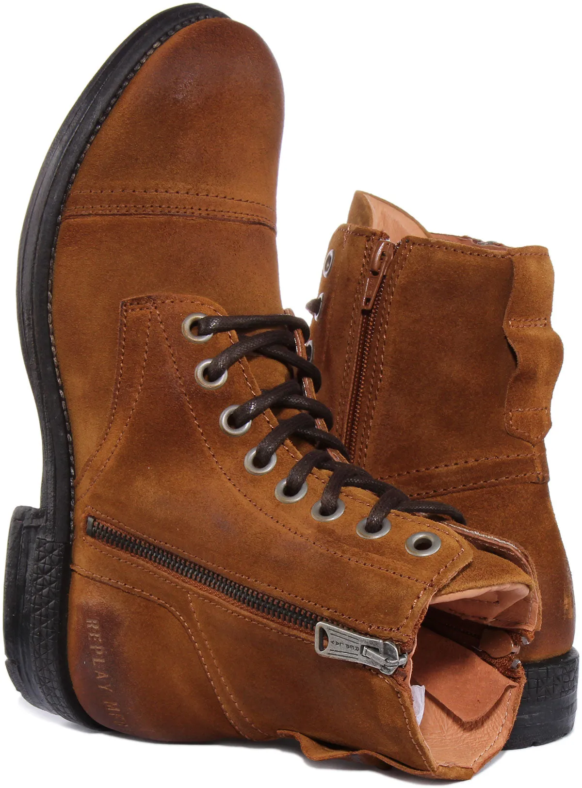 Replay Pack Suede Botín de piel de ante con cordones para hombre en bronceado