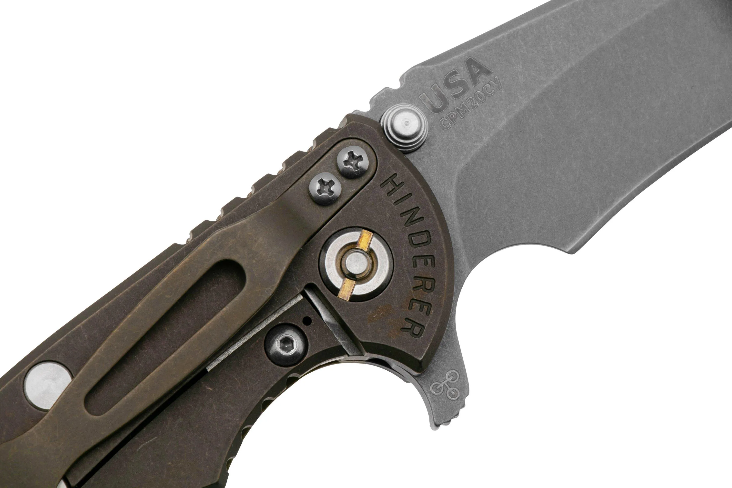 RICK HINDERER XM18, 3.5" RECURVE TRIWAY BATTLE BRONZE GREEN G10, NAVAJA