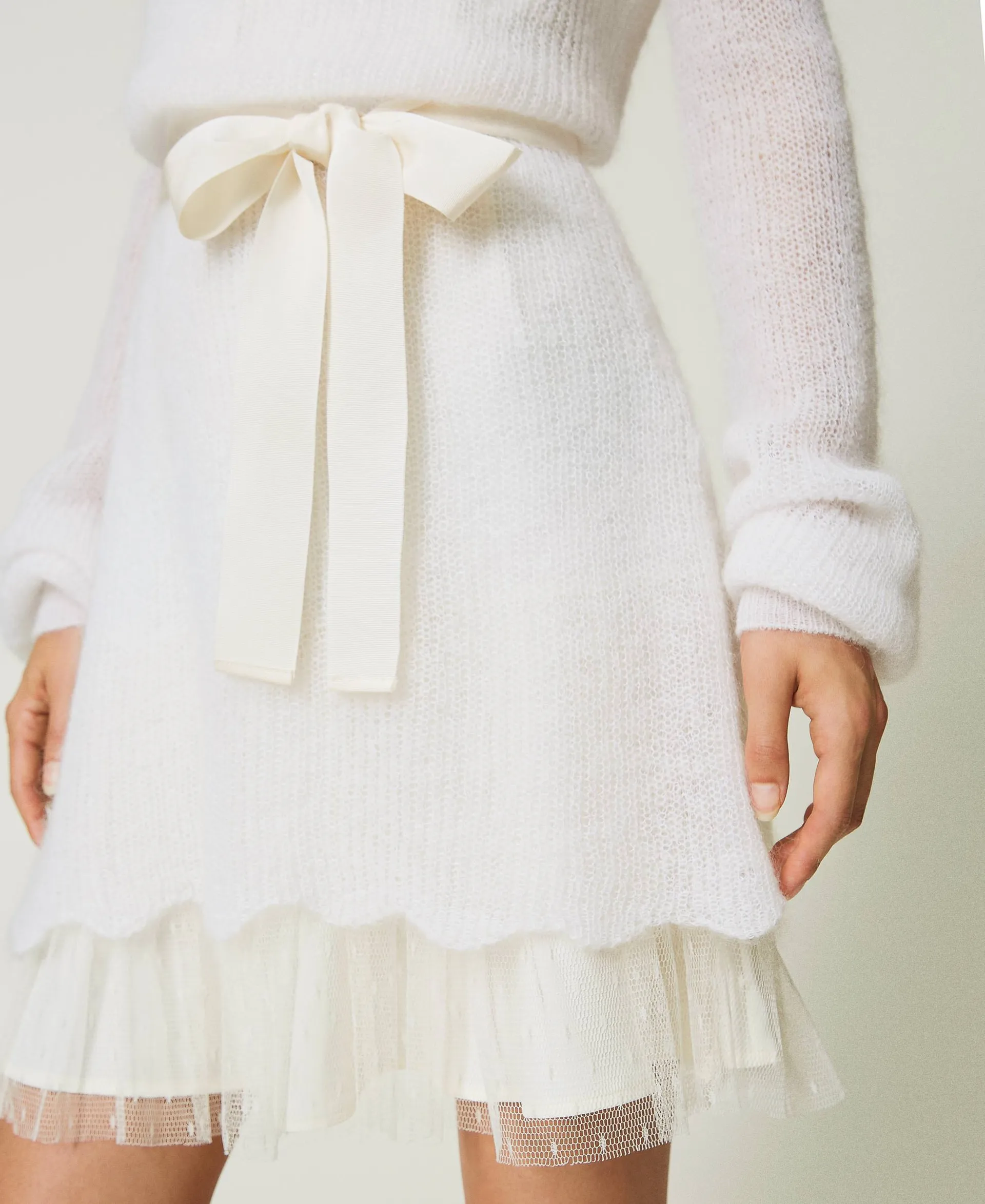 Robe courte en mohair mélangé avec fond de robe