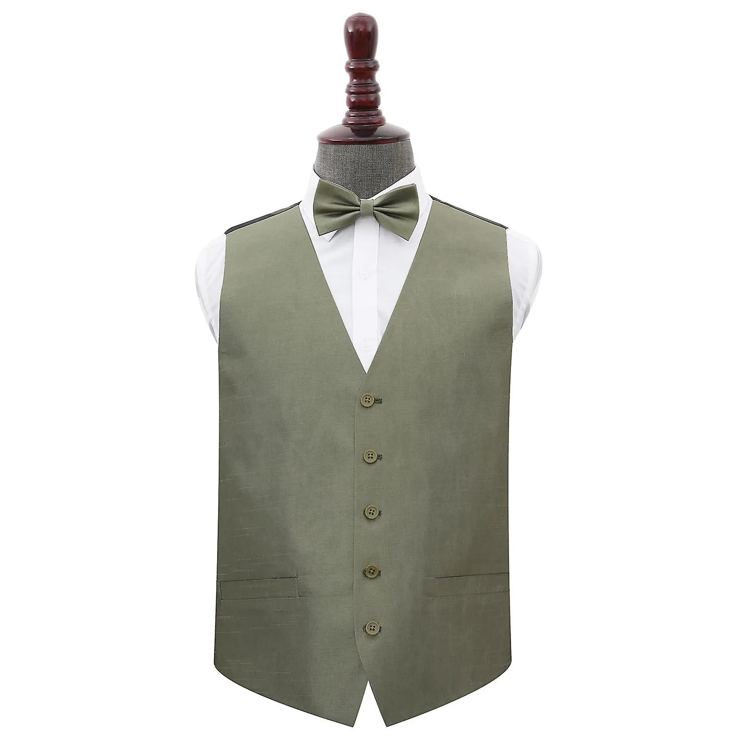 Sage Green Plain Shantung Wedding Waistcoat and Bow Tie Set