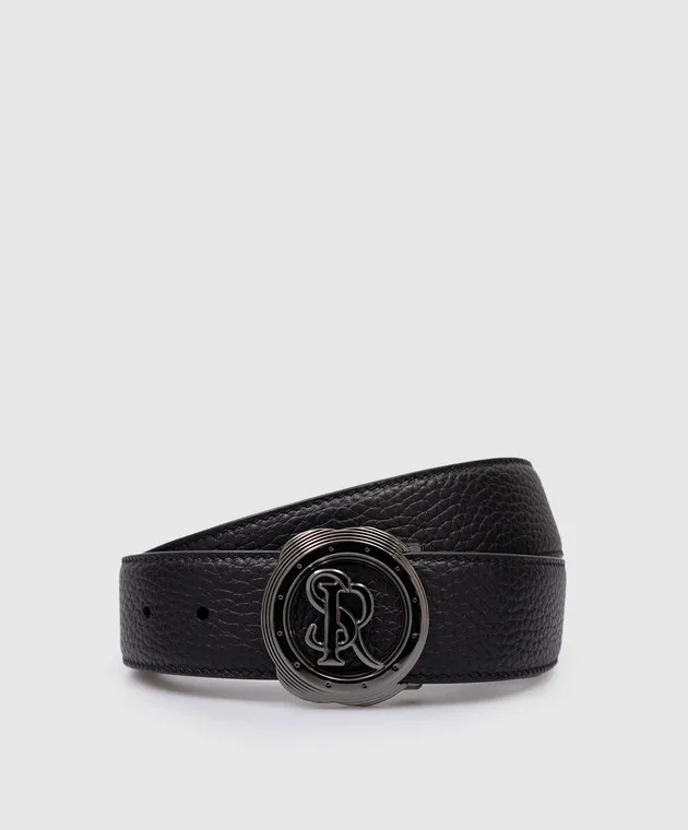 Stefano Ricci Black leather belt with monogram