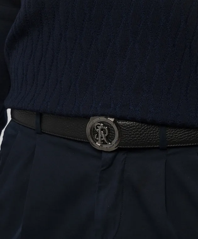 Stefano Ricci Black leather belt with monogram