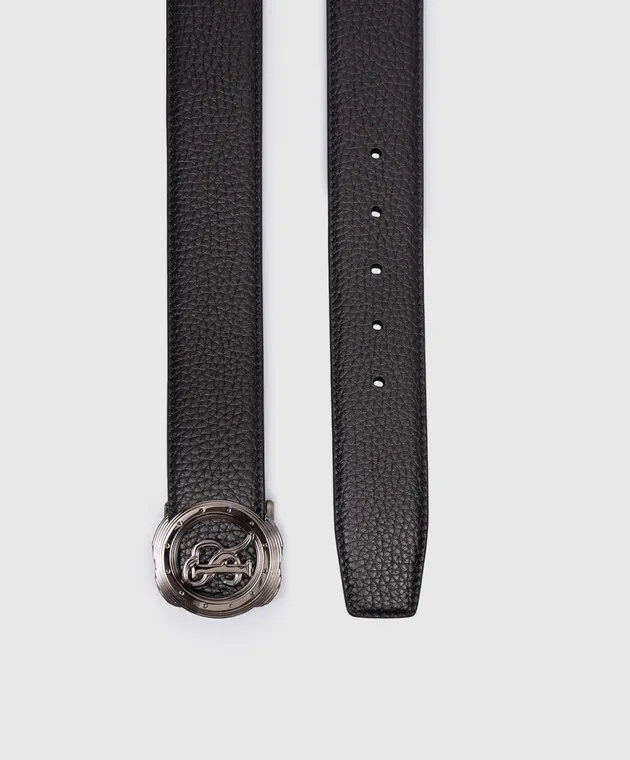 Stefano Ricci Black leather belt with monogram