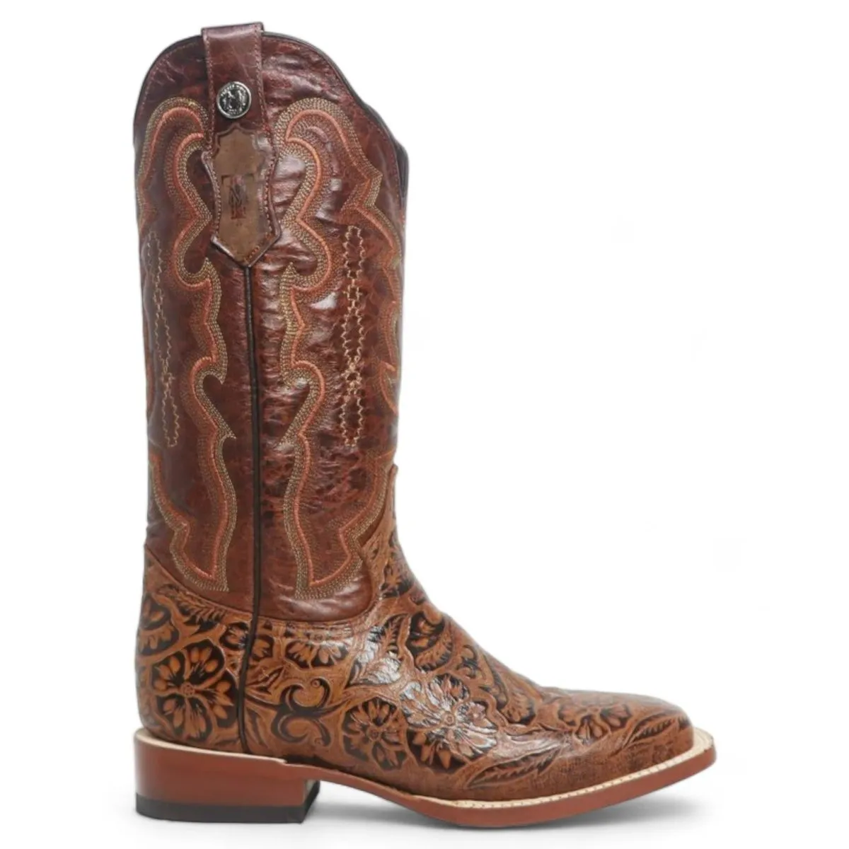 Tanner Mark Women's 'Wildfire' Hand Tooled Square Toe Leather Boots Cognac