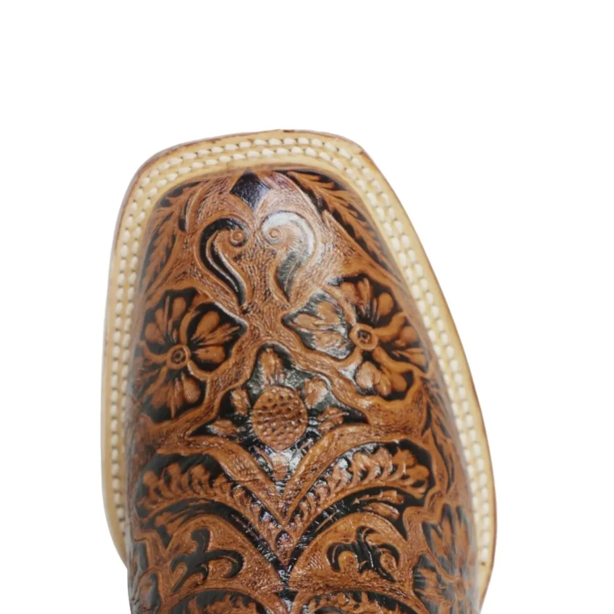 Tanner Mark Women's 'Wildfire' Hand Tooled Square Toe Leather Boots Cognac