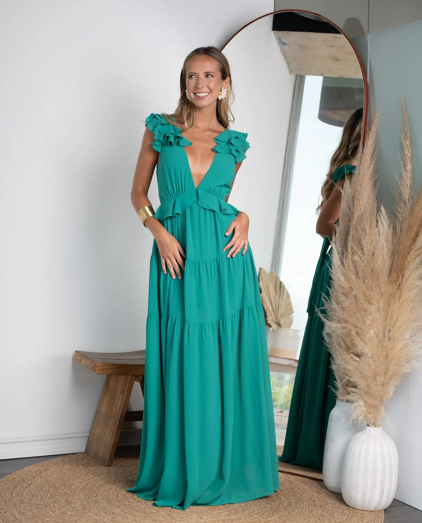 VESTIDO LARGO DANAE VERDE JADE